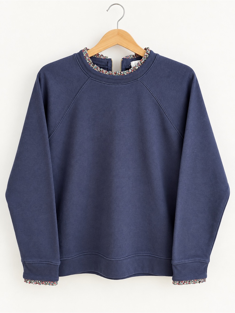 J. Crew Navy Crewneck Sweatshirt with Floral Trim